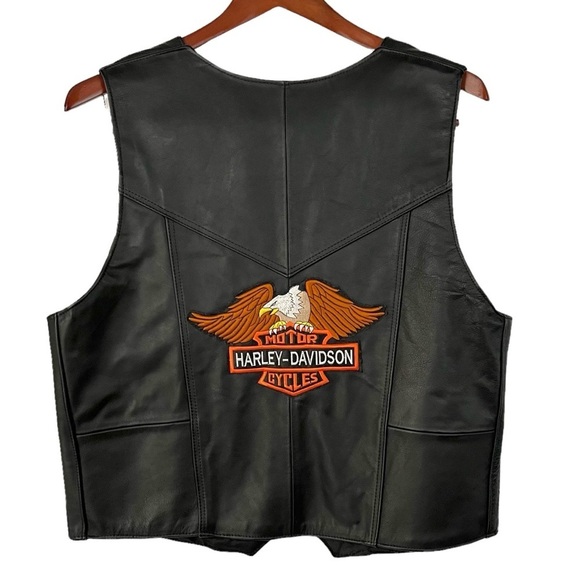 HARLEY DAVIDSON embroidered leather moto vest - Picture 4 of 9